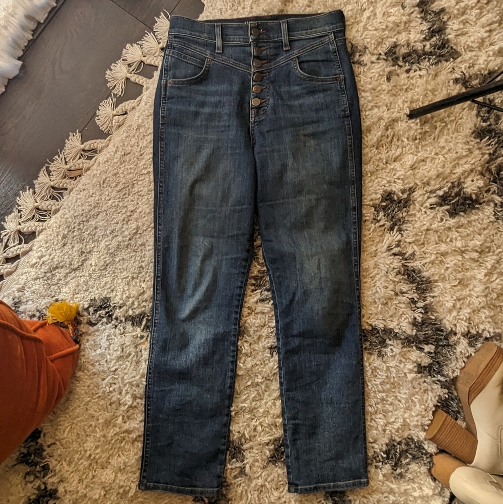 Veronica Beard Ryleigh Slim-Straight Button-fly Jean size 27